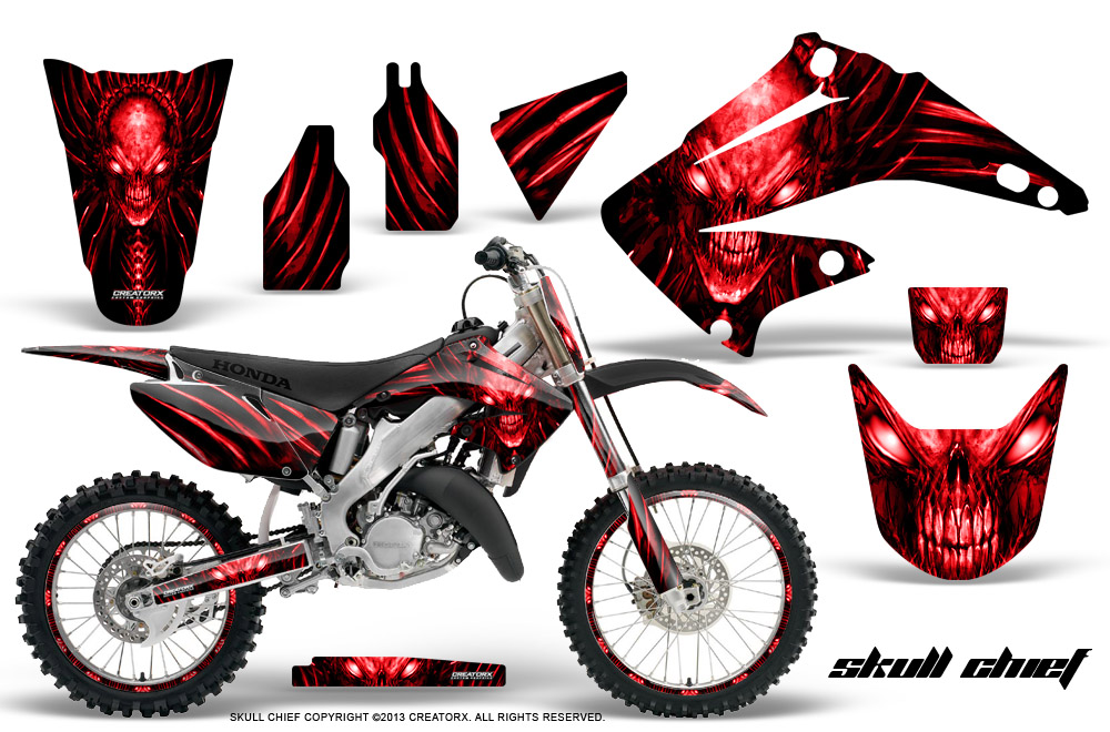 Honda CR125 CR250 02-10 Graphics Kit Skull Chief Red BB NP Rims